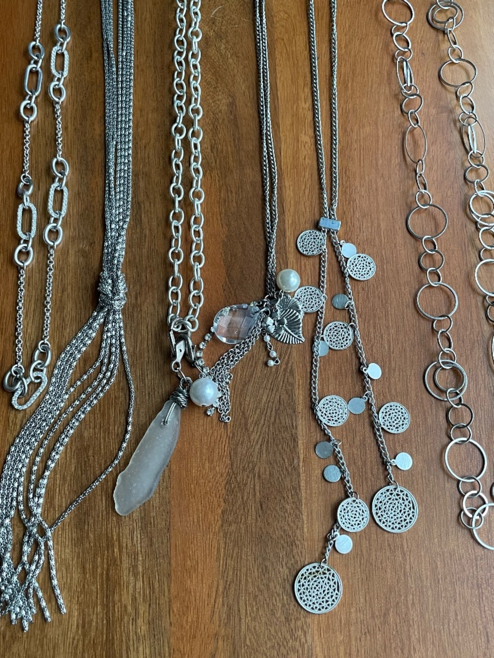 Lot of 6 costume jewelry silver toned necklaces